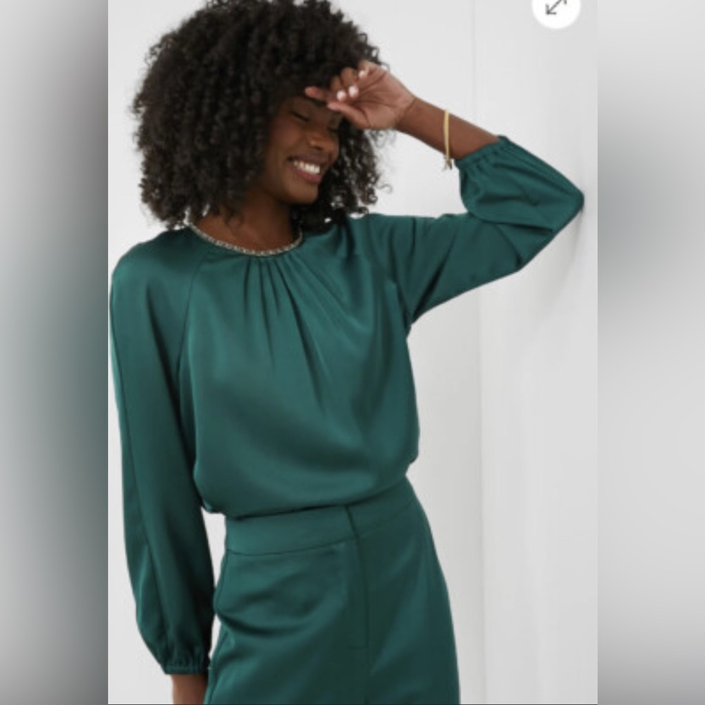 Tuckernuck Rainforest Green Adah Satin Blouse XXL NWT